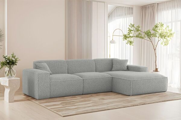 Ecksofa Designersofa CELES PREMIUM in Stoff Sven Hellgrau Ottomane Rechts