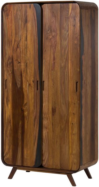 Kleiderschrank Sheesham 90 x 45 x 180 dunkelbraun lackiert MAILAND #211