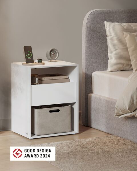 Vasagle Toolless-Technologie, superschnelle werkzeuglose Montage, Nachttisch, Beistelltisch mit Ladefunktion, Nachtschrank mit Schublade, modern, Schlafzimmer, Wohnzimmer, mattweiß LETDE777W04