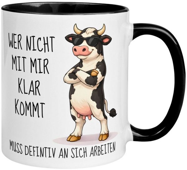Momentals Tasse Kuh – „Wer nicht mit mir klar kommt“ – lustiger Kuh Geschenk Becher, Gratis Versand · Links-&Rechtshänder · Spülmaschinenfest