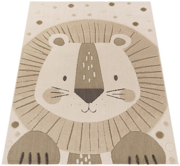 KADIMA DESIGN Kinderteppich Löwe Kinderzimmer 100% Polyester schmutzabweisend Kinderteppich, Läufer, Höhe: 21 mm, Florhöhe: 17 mm, Rücken - Baumwolle, Läufer, 80x150, Beige