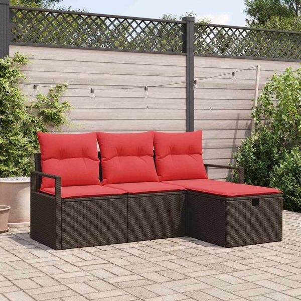 vidaXL Sofa Set mit Kissen 4 pcs Braun und Rot Poly-Rattan 3359153