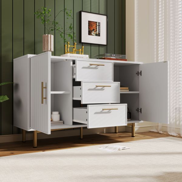 Kommode 120 x 40 x 75 cm in Weiß, mit 2 Türen, 3 Schubladen und verstellbaren Einlegeböden