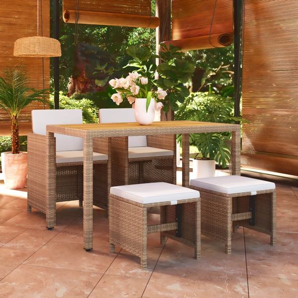 vidaXL 5-tlg. Garten-Essgruppe mit Kissen Poly Rattan Beige 3095501