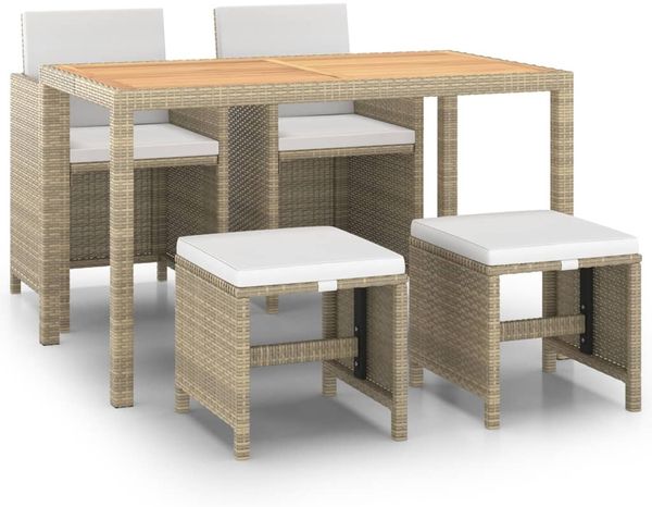 vidaXL 5-tlg. Garten-Essgruppe mit Kissen Poly Rattan Beige 3095501 Bild 2