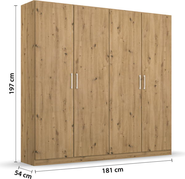 rauch Kleiderschrank; Drehtürenschrank COSMO, 4-türig, Eiche Artisan, mit Aufbewahrungsboxen, 181x197x54xcm Bild 4