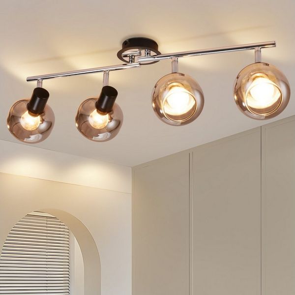 Nettlife Deckenstrahler Küchenlampe 2/3/4/6 Flammig Modern E14 Rauchglas Deckenleuchte, Schwenkbar, LED wechselbar, Wohnzimmerlampe für Schlafzimmer Flur Küche