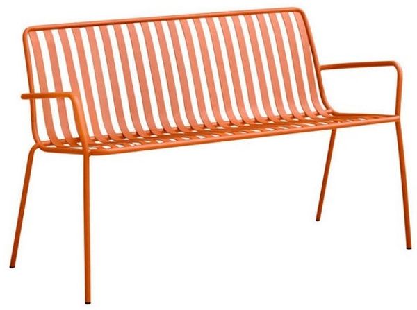 Tikamoon Gartenlounge-Set Gartenbänke Gaby 2-Sitzer aus Metall orange, (1-tlg)