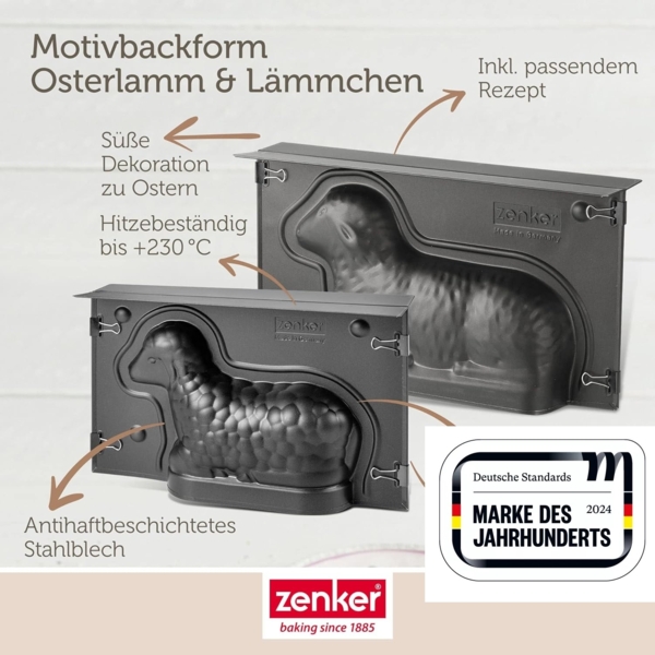 Zenker Osterbackformen Mini-Osterlamm und Osterlamm Backformen  700 & 900 ml Füllvolumen  3D Kuchenformen mit Häschen und Lämmchen als Motiv zum Backen Bild 6