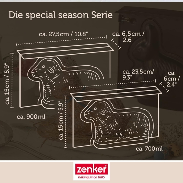 Zenker Osterbackformen Mini-Osterlamm und Osterlamm Backformen  700 & 900 ml Füllvolumen  3D Kuchenformen mit Häschen und Lämmchen als Motiv zum Backen Bild 3