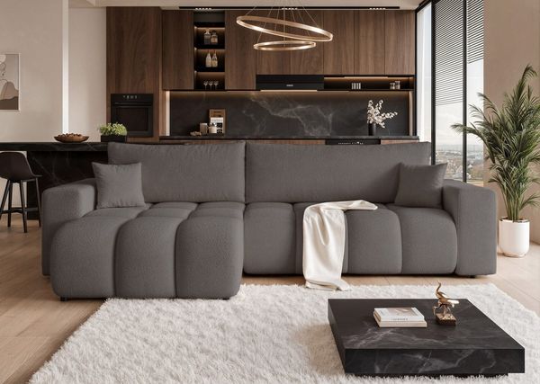 yourhouse24 Ecksofa OFI XL mit tiefer Steppung (278 cm) – Trend-Bouclé, Schlaffunktion, Seite universal