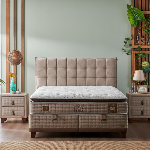 Bambi Boxspringbett Funktionsbett mit Matratze mit 9 Schichten mit Topper Höhe 32 cm Matratze Cotton Master 90x200
