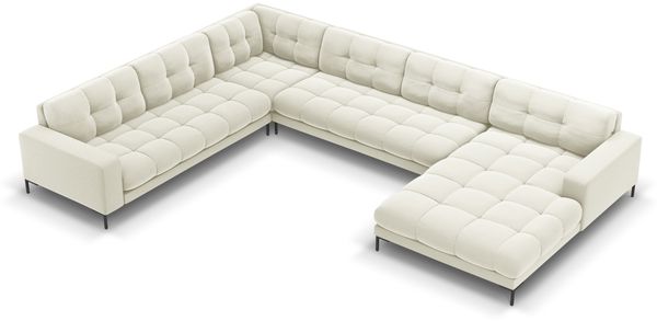 Micadoni Wohnlandschaft Mamaia 7-Sitzer Links Samtstoff Bluvel Helles Beige schwarze Beine