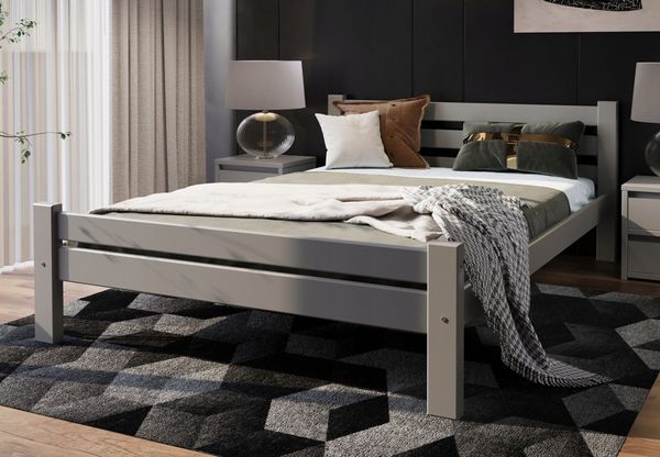 Home Collective Bettgestell Massivholzbett, Einzelbett mit Lattenrost & sicherem Lack, 210 x 152 x 72 cm, Grau