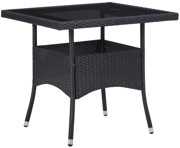 Gartentisch, Esstisch, Küchentisch Schwarz Poly Rattan und Glas
