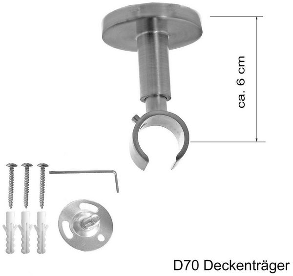 BASIT Gardinenstange Innenlauf 16 mm mit Deckenträgern 120 cm E17, Ø 16 mm, 1-läufig, verschraubt, Aluminium, D70 120 cm E17 Kappe
