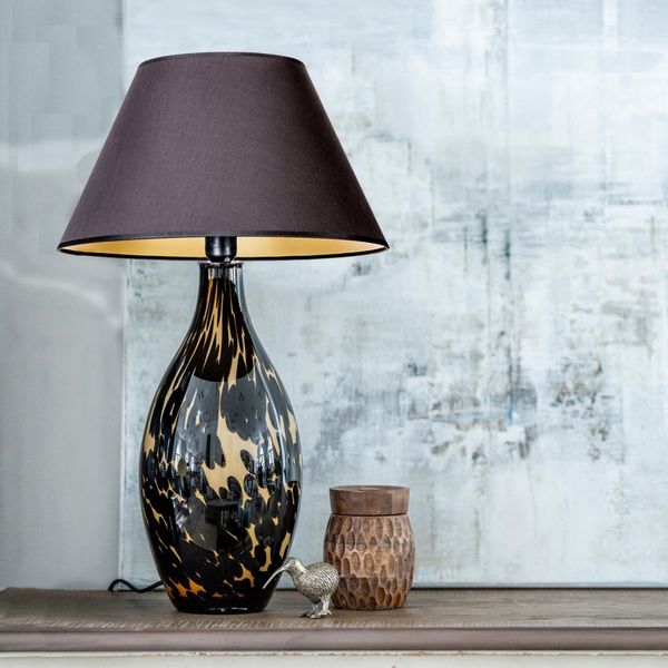 Tischlampe Glas schmal gefleckt mit Lampenschirm schwarz