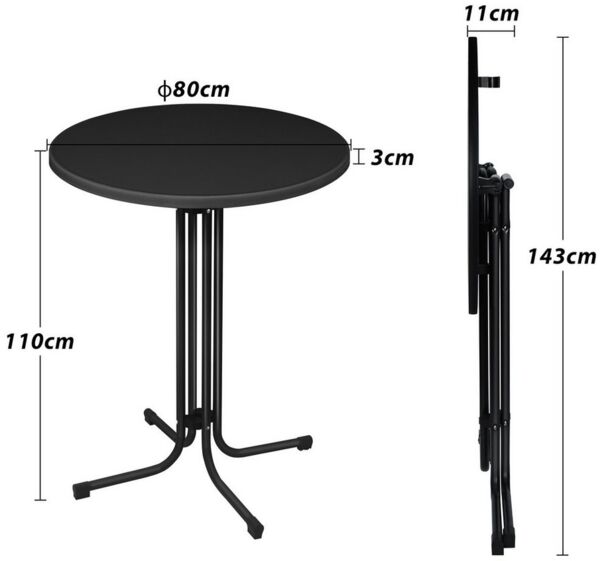 FIVMEN Stehtisch Klappbarer Ø 80 cm Bistrotisch aus Aluminium Rund 110 cm hoch Bartisch (Leichte Montage, Partytisch pulverbeschichtet)