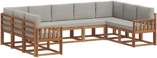 vidaXL Outdoor-Sofagarnitur mit Kissen 9 pcs Natürlich und Hellgrau 3366979 Bild 2