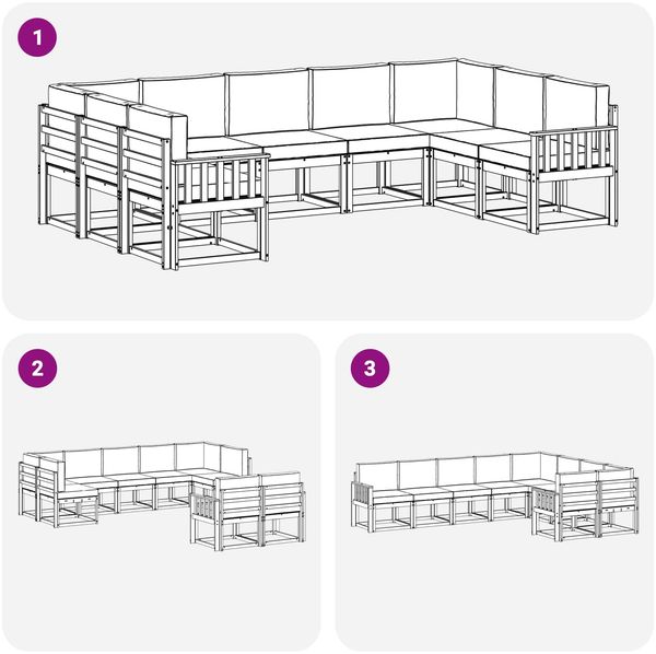 vidaXL Outdoor-Sofagarnitur mit Kissen 9 pcs Natürlich und Hellgrau 3366979 Bild 7