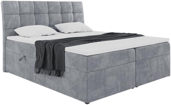 MEBLINI Boxspringbett DRAGO 160x200 cm mit Bettkasten - H3/Grau Samt Polsterbett - Doppelbett mit Topper & Taschenfederkern-Matratze