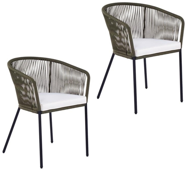 Gartenstuhl Lounge Stuhl 2er Set Gartensessel Rope Loungesessel Outdoor Oliv