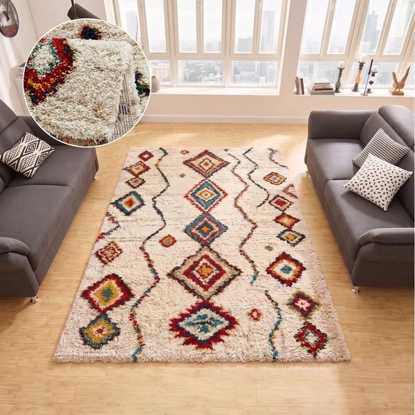 HANSE Home Hochflor-Teppich Geometric, rechteckig, Höhe: 30 mm, Shaggy, Flokati, Boho Design, Weich, Flauschig, Geometrisches Muster