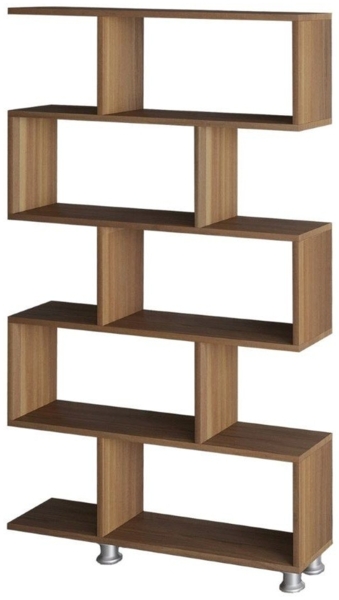 Calicosy 'NILÜFER' Regal mit 5 Etagen Deko Nussbaum H156 cm - Helles Holz