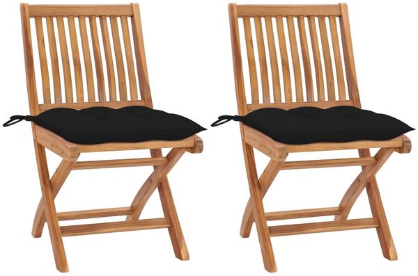 vidaXL Gartenstühle 2 Stk. mit Schwarzen Kissen Massivholz Teak 3062455