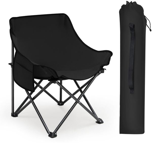Sunula Campingstuhl Faltbar Angelstuhl Klappsessel mit Tragetasche für Garten, mit Tragetasche, Klappstuhl bis max. 100 kg, Schwarz