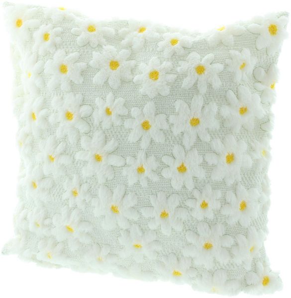 Home-trends24. de Kissenhülle Blüten plüsch weiß gelb samt Kissenbezug Kissenhülle 45x45