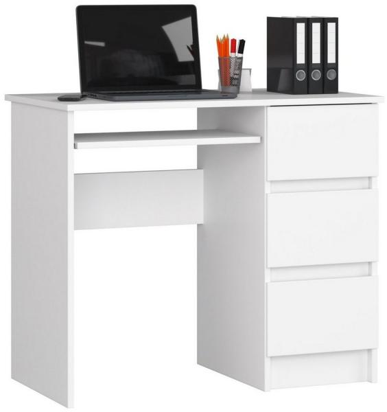 Home Collective Computertisch Schreibtisch Bürotisch Gaming Tisch mit ausziehbarer Tastaturablage, mit 3 Schubladen rechts, 90 x 50 x 77 cm, weiß