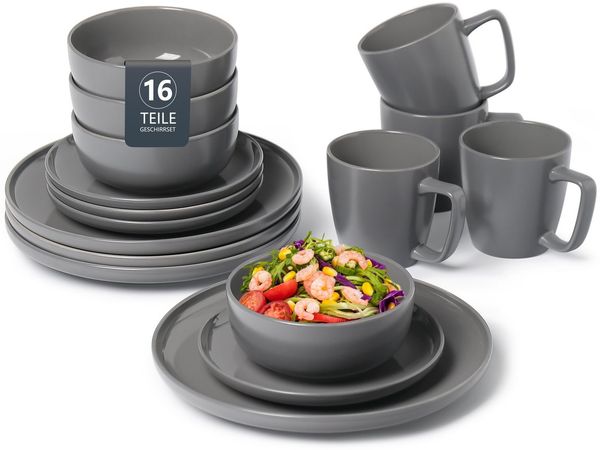 OTTO home Geschirr-Set Tommik, außen matt, innen glänzend (16-tlg), 4 Personen, Steinzeug, spülmaschinenfest und mikrowellengeeignet