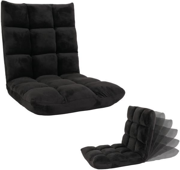 Bodensessel HWC-N43, Relaxsessel Bodenkissen Klappsessel 6 Relaxpositionen, stabiles Gestell Samt ~ schwarz