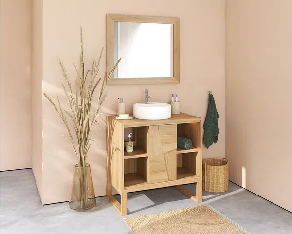 Vente-unique - MATARAM Waschbeckenmöbel Holz, Platte Beige - B 50 cm x H 80 cm x L 80 cm