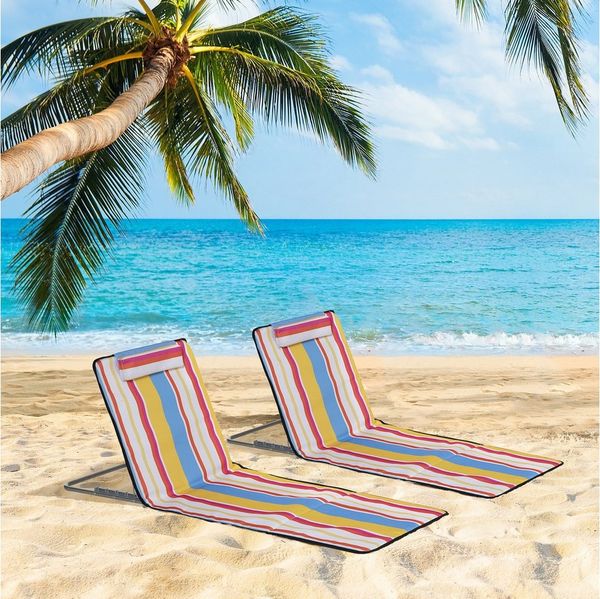 Outsunny Gartenliege Strandmatte, Faltbare Strandliege mit Kopfkissen, Höhenverstellbare Strandmatratze mit Tragetasche, 2 St, Oxfordstoff, Bunt, 124 x 53 x 35-45 cm