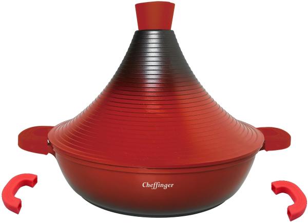 Aluguss Tajine Tagine Ø28cm Induktion Silikongriffe Gartopf Dampfgarer Bräte Rot
