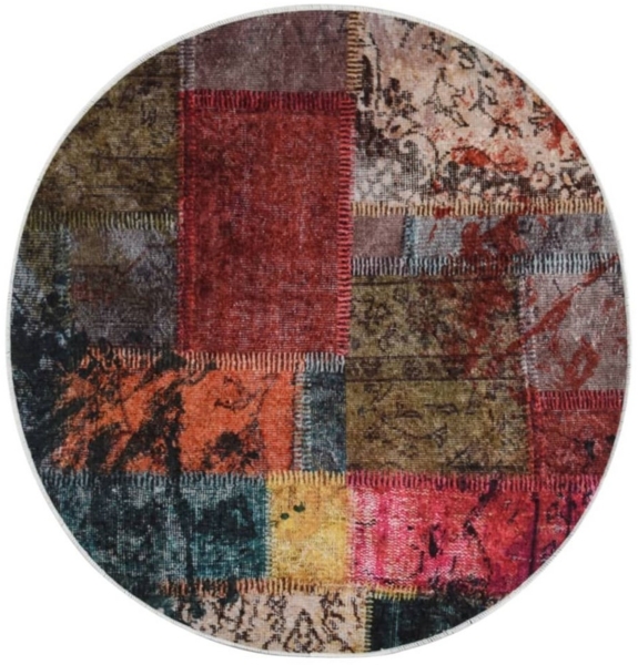 vidaXL Teppich Waschbar Patchwork Mehrfarbig φ120 cm Rutschfest 337969