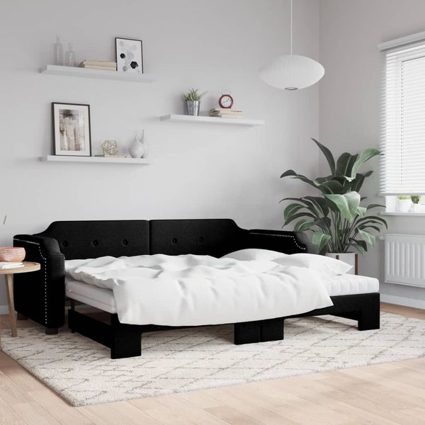 vidaXL Tagesbett Ausziehbar mit Matratzen Schwarz 90x190 cm Stoff 3197664