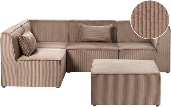 Modul Ecksofa 4-Sitzer LEMVIG Cord Sandbeige mit Ottomane rechtsseitig