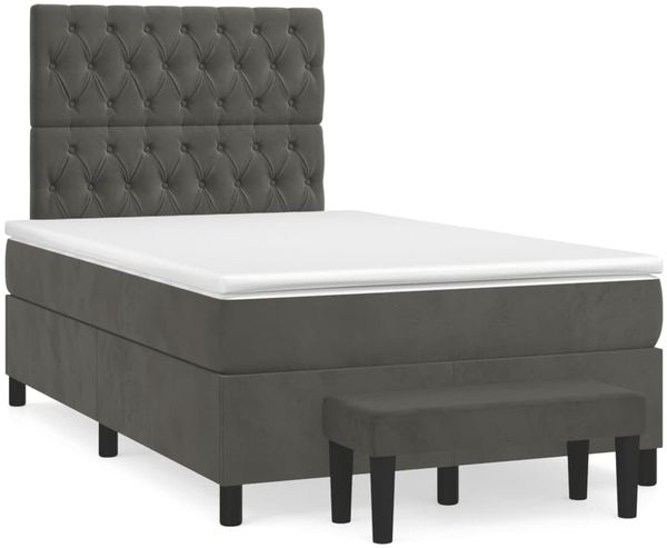 vidaXL Boxspringbett mit Matratze Dunkelgrau 120x190 cm Samt 3270488