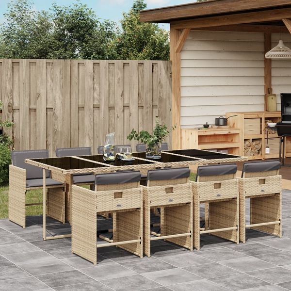 vidaXL 9-tlg. Garten-Essgruppe mit Kissen Beigemischung Poly Rattan 3277871