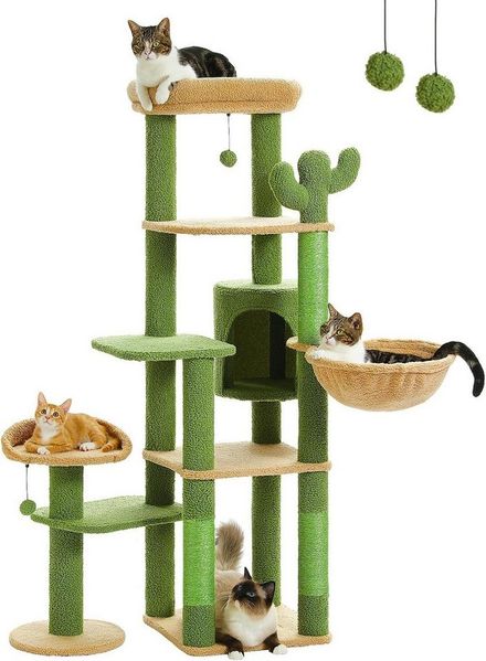 Purpurra Kratzbaum Katzenturm mit großer Hängematte und Höhle für große Katze, 150cm