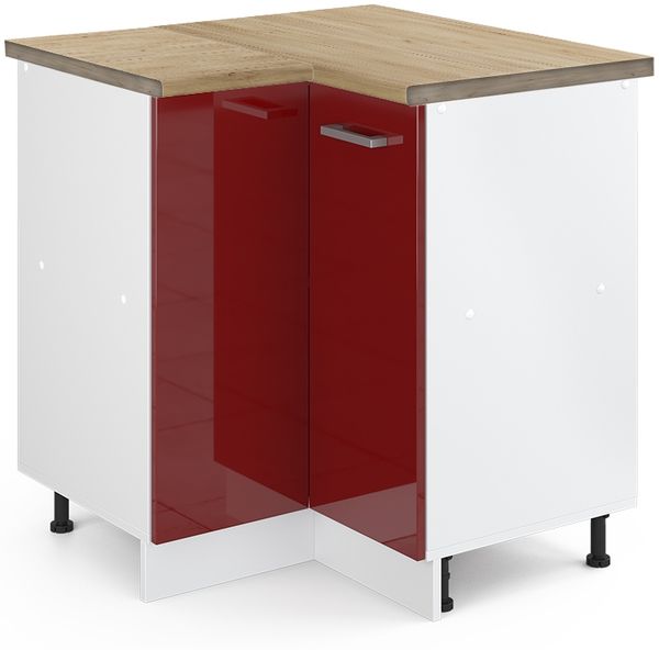 Eckunterschrank R-Line Rot Hochglanz 75.6 cm , AP Eiche Vicco