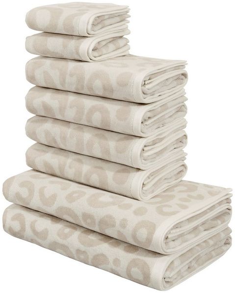 OTTO home Handtuch Set Anna Leopardenmuster, 8-tlg Handtuch-Set, 100% Baumwolle, Frottiervelours (Set, 8-St), Duschtücher, Handtücher und Gästetücher, weich, modern, Animal Print