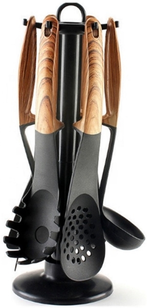 Küchenhelfer 7-teilig Spaghettiheber, Schöpfkelle, Pfannenwender, Servierlöffel Kochbesteck Drehbar Gastronomie Motiv 2