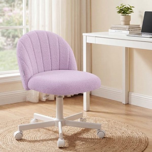 SONGMICS Schminkstuhl, Bürostuhl, Teddy-Fleece-Oberfläche, höhenverstellbar, kompaktes Design, lila