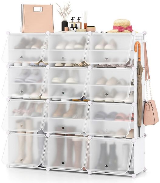 COSTWAY Schuhregal, Schuhschrank mit 12 Fächern für 48 Paar Schuhe DIY