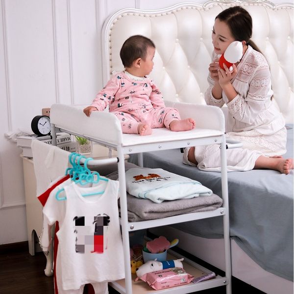 JEOBEST Wickeltisch Baby Wickelregal Weiß Baby Wickeltisch mit Rädern, mit Wickelauflage, Sicherheitsgurt und 2 Ablagefächern