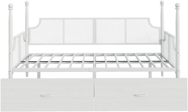 Metallbett 90x200 cm mit 2 Schubladen,Vintage Eisenbett Sofa,Weiß,Schlafsofa mit Stauraum & Metallrahmen Bild 10